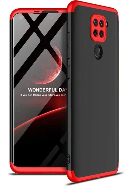 Case 4U Xiaomi Redmi Note 9 Kılıf 3 Parçalı Tam Koruma Sert Mika Ays Kapak Siyah Kırmızı