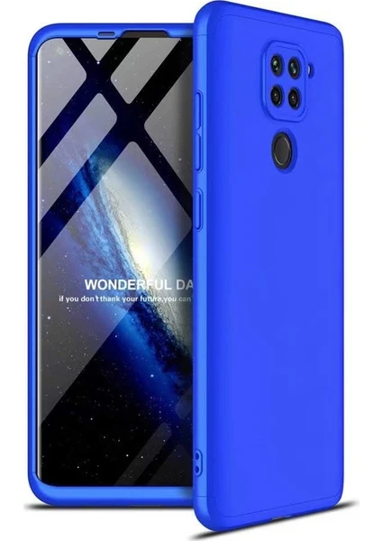 Case 4U Xiaomi Redmi Note 9 Kılıf 3 Parçalı Tam Koruma Sert Mika Ays Kapak Mavi