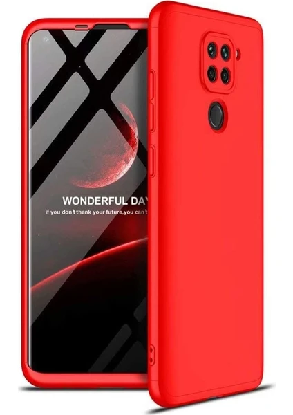 Case 4U Xiaomi Redmi Note 9 Kılıf 3 Parçalı Tam Koruma Sert Mika Ays Kapak Kırmızı