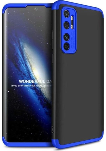 Xiaomi Mi Note 10 Lite Kılıf 3 Parçalı Tam Koruma Sert Mika Ays Kapak Siyah Mavi