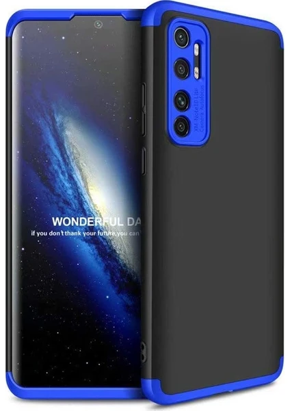 Case 4U Xiaomi Mi Note 10 Lite Kılıf 3 Parçalı Tam Koruma Sert Mika Ays Kapak Siyah Mavi