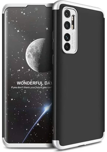 Case 4U Xiaomi Mi Note 10 Lite Kılıf 3 Parçalı Tam Koruma Sert Mika Ays Kapak Siyah Gümüş