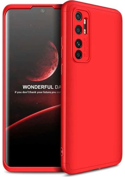 Xiaomi Mi Note 10 Lite Kılıf 3 Parçalı Tam Koruma Sert Mika Ays Kapak Kırmızı