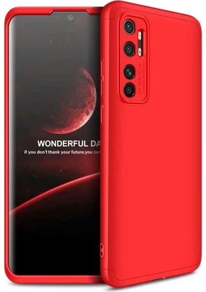 Case 4U Xiaomi Mi Note 10 Lite Kılıf 3 Parçalı Tam Koruma Sert Mika Ays Kapak Kırmızı