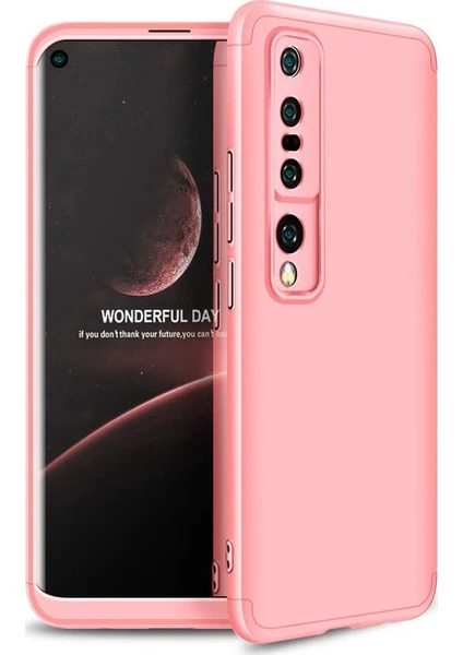 Case 4U Xiaomi Mi 10 Kılıf 3 Parçalı Tam Koruma Sert Mika Ays Kapak Rose Gold