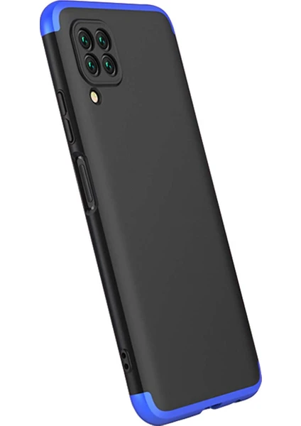 Case 4U Huawei P40 Lite Kılıf 3 Parçalı Tam Koruma Sert Mika Ays Kapak Siyah Mavi