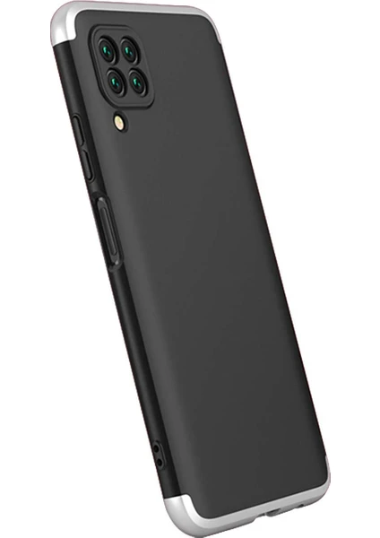 Case 4U Huawei P40 Lite Kılıf 3 Parçalı Tam Koruma Sert Mika Ays Kapak Siyah Gümüş