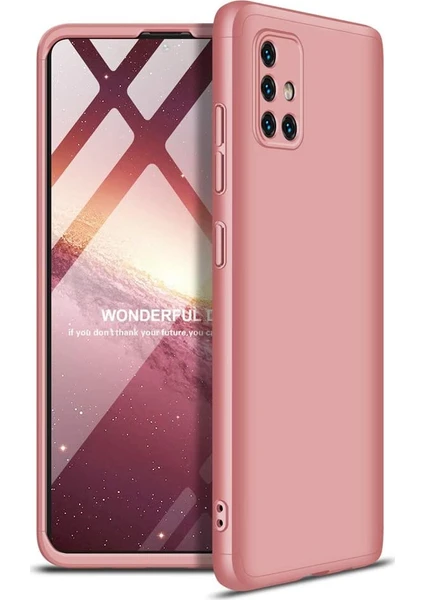 Case 4U Samsung Galaxy A71 Kılıf 3 Parçalı Tam Koruma Sert Mika Ays Kapak Rose Gold