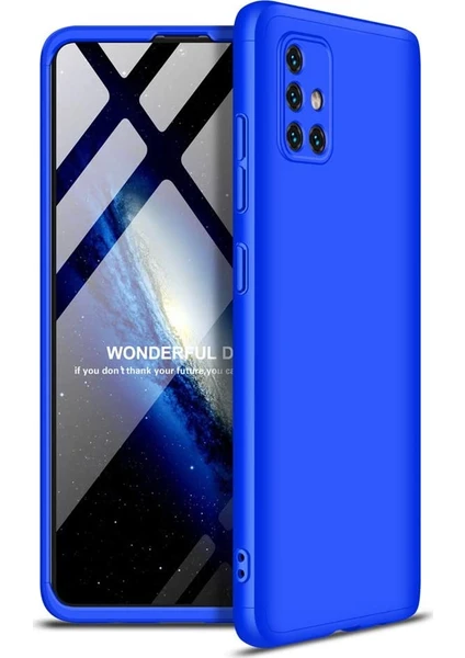 Case 4U Samsung Galaxy A71 Kılıf 3 Parçalı Tam Koruma Sert Mika Ays Kapak Mavi