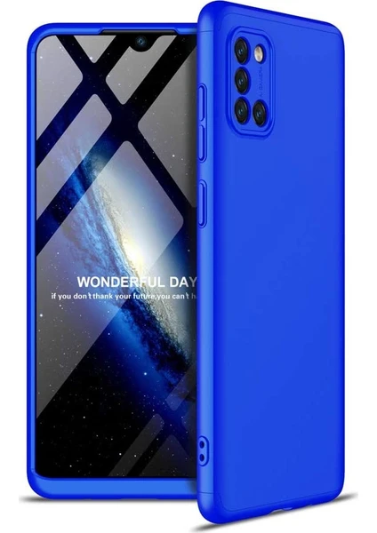 Case 4U Samsung Galaxy A31 Kılıf 3 Parçalı Tam Koruma Sert Mika Ays Kapak Mavi