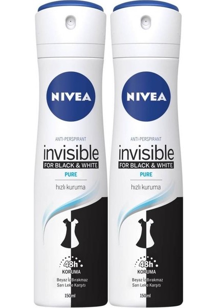 Kadın Sprey Deodorant Black&White Pure 150 ml X2 Adet