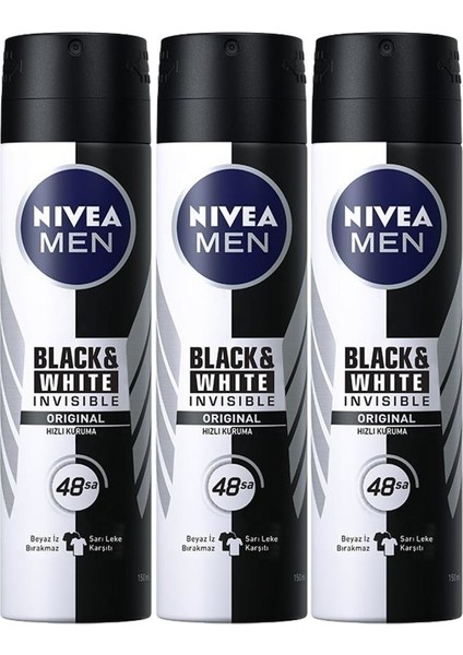 Invisible Black&white Power Sprey Deodorant 150ML Erkek 3 Lü Set