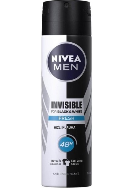 Invısıble Black&white Fresh Erkek Sprey 150 ml x 3 SET.NVE.156