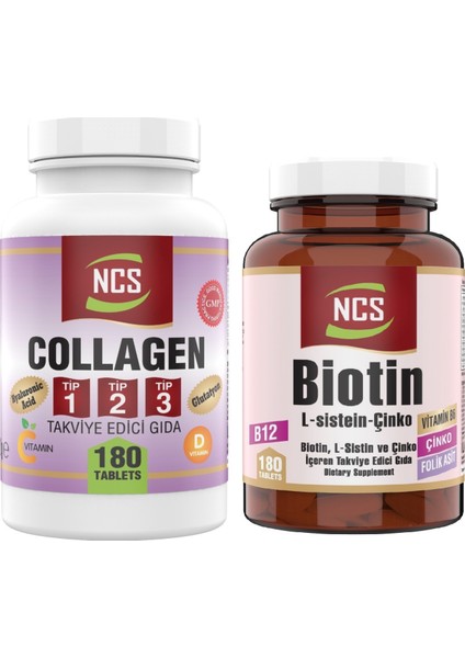 Tip 1-2-3 Collagen () 1000 Mg 180 Tablet Glutatyon Biotin 180 Tablet 2 Ürün 1 Arada
