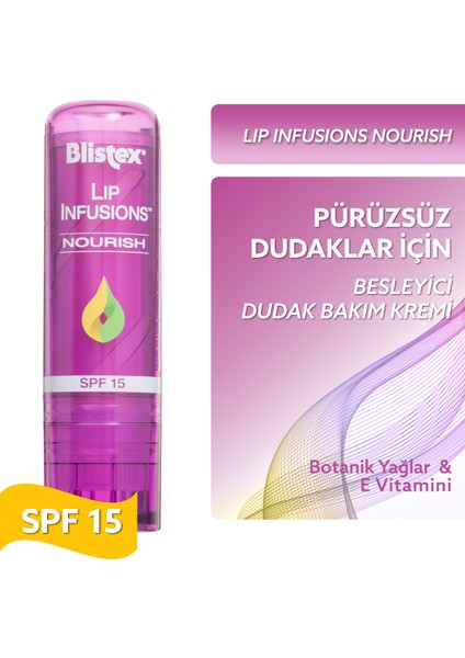 Pürüzsüz Dudaklar Için Besleyici Dudak Bakımı Lip Infusions Nourish SPF15 3,7g