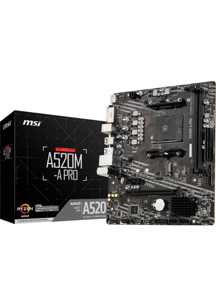 Msi A520M-A PRO AMD A520 Soket AM4 DDR4 4600(OC)MHz mATX Gaming Anakart