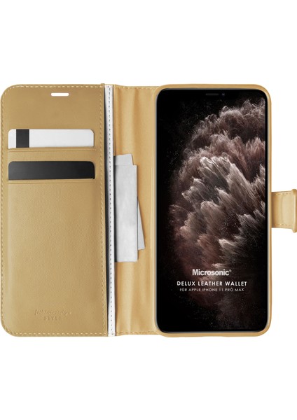 Apple iPhone 11 Pro Max Kılıf Delux Leather Wallet Gold