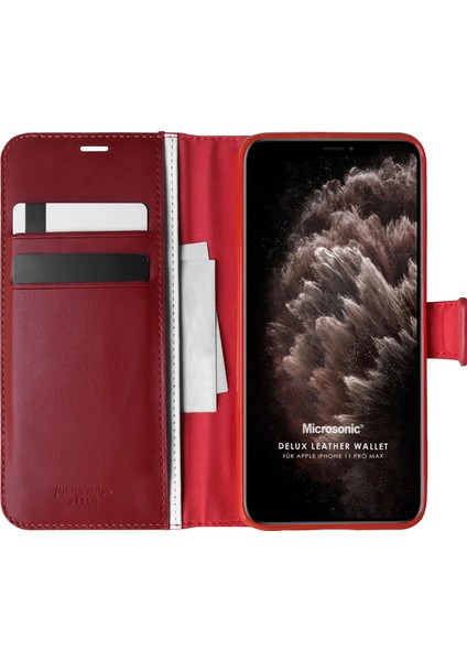 Apple iPhone 11 Pro Max Kılıf Delux Leather Wallet Kırmızı