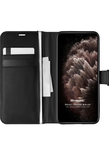 Apple iPhone 11 Pro Max Kılıf Delux Leather Wallet Siyah