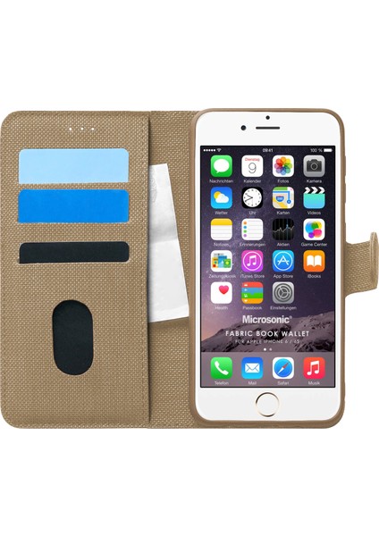Apple iPhone 6 Kılıf Fabric Book Wallet Gold