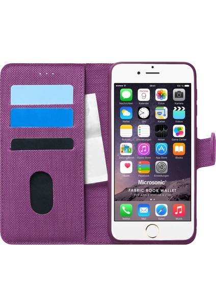 Apple iPhone 6 Kılıf Fabric Book Wallet Mor