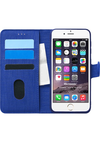 Apple iPhone 6 Plus Kılıf Fabric Book Wallet Lacivert