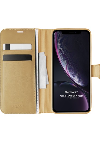 Apple iPhone XR Kılıf Delux Leather Wallet Gold