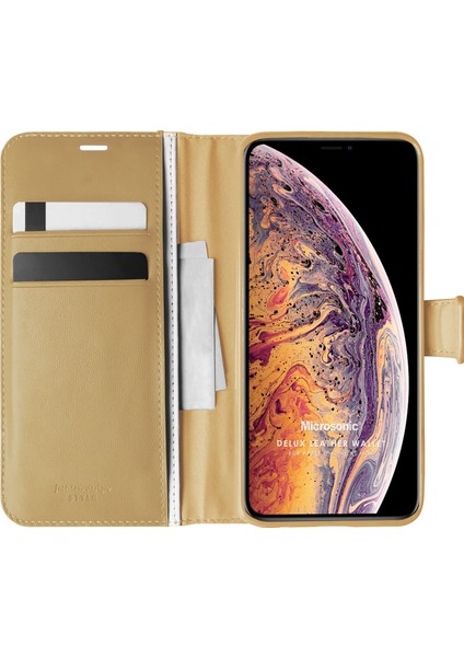 Apple iPhone XS Max Kılıf Delux Leather Wallet Gold