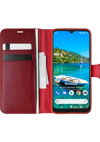 General Mobile GM 10 Kılıf Delux Leather Wallet Kırmızı