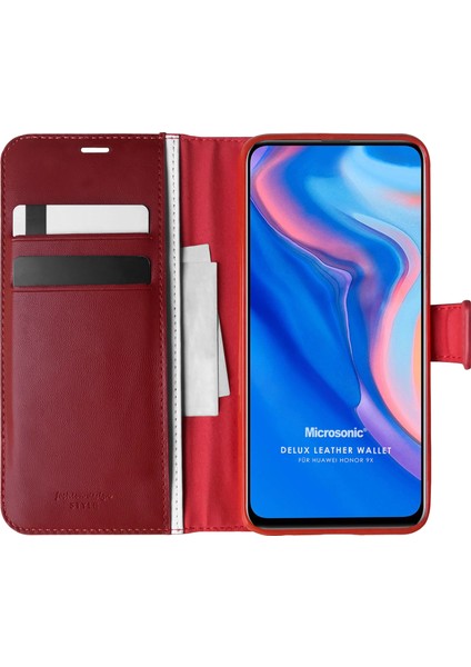 Huawei Honor 9X Kılıf Delux Leather Wallet Kırmızı