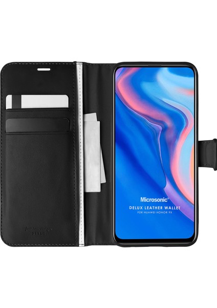 Huawei Honor 9X Kılıf Delux Leather Wallet Siyah