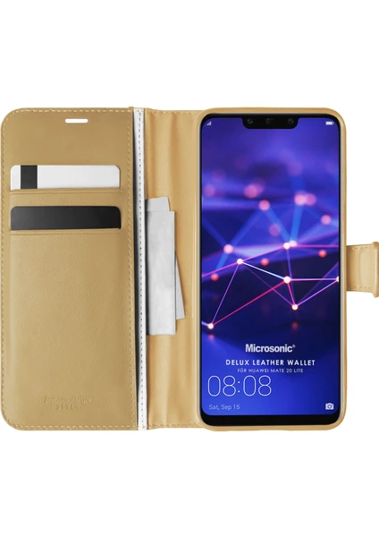 Huawei Mate 20 Lite Kılıf Delux Leather Wallet Gold