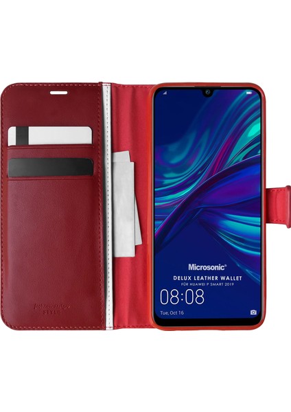 Huawei P Smart 2019 Kılıf Delux Leather Wallet Kırmızı