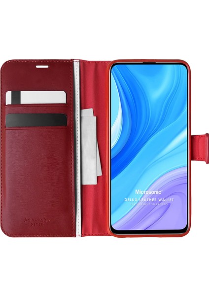 Huawei P Smart Pro Kılıf Delux Leather Wallet Kırmızı