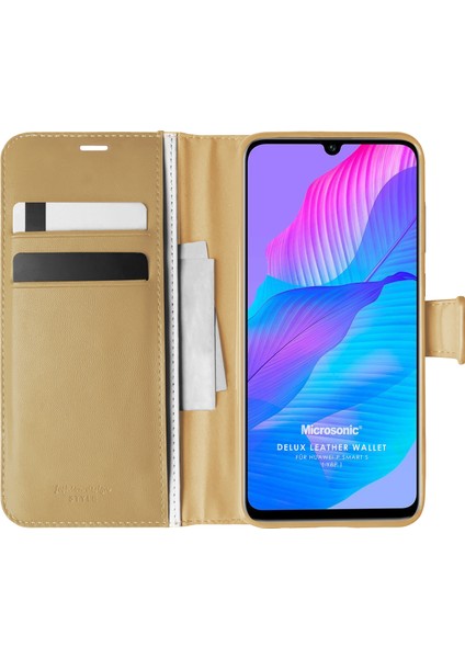 Huawei P Smart S Kılıf Delux Leather Wallet Gold