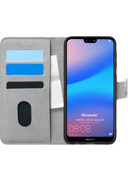 Huawei P20 Lite Kılıf Fabric Book Wallet Gri