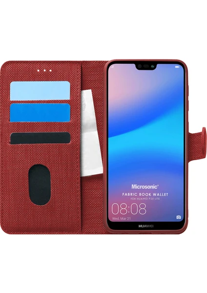 Huawei P20 Lite Kılıf Fabric Book Wallet Kırmızı