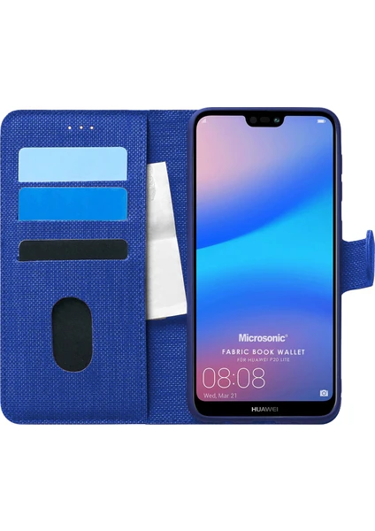 Huawei P20 Lite Kılıf Fabric Book Wallet Lacivert