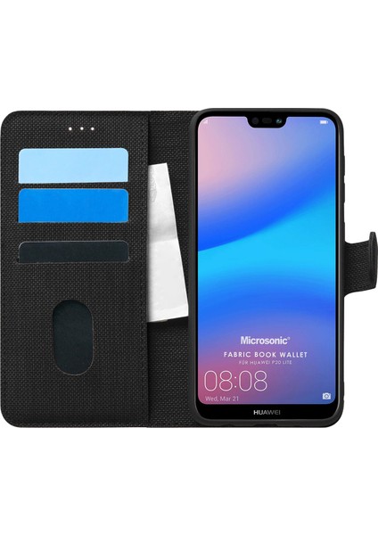 Huawei P20 Lite Kılıf Fabric Book Wallet Siyah