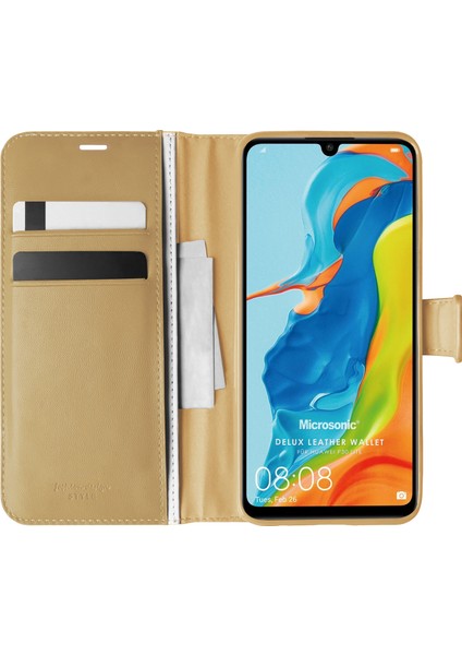 Huawei P30 Lite Kılıf Delux Leather Wallet Gold