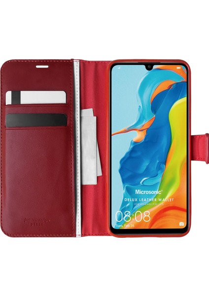 Huawei P30 Lite Kılıf Delux Leather Wallet Kırmızı