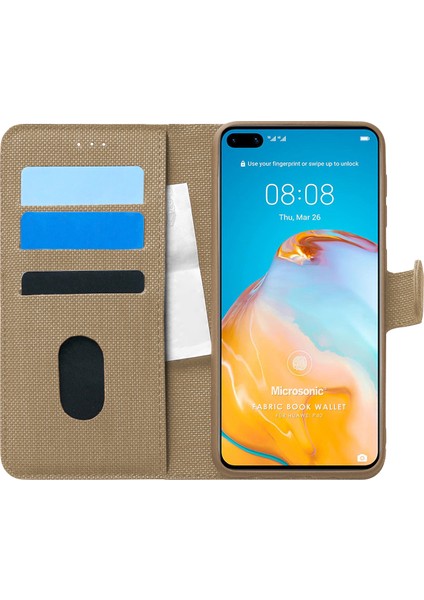 Huawei P40 Kılıf Fabric Book Wallet Gold