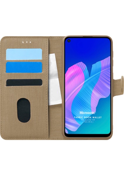 Huawei P40 Lite E Kılıf Fabric Book Wallet Gold