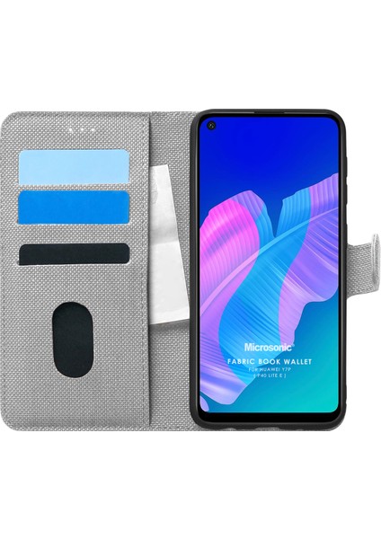 Huawei P40 Lite E Kılıf Fabric Book Wallet Gri