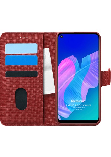 Huawei P40 Lite E Kılıf Fabric Book Wallet Kırmızı