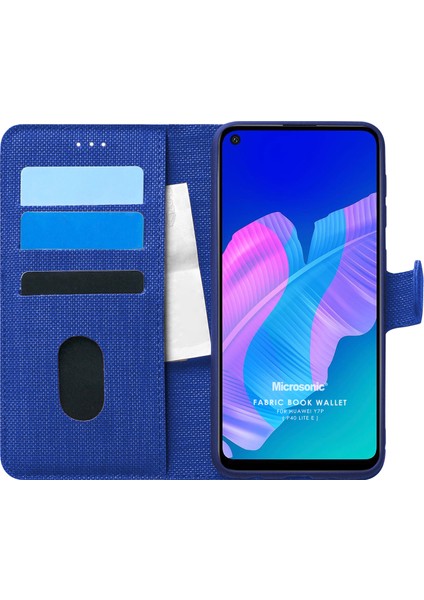 Huawei P40 Lite E Kılıf Fabric Book Wallet Lacivert