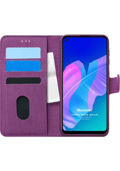 Huawei P40 Lite E Kılıf Fabric Book Wallet Mor