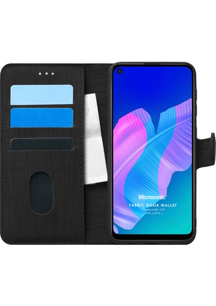 Huawei P40 Lite E Kılıf Fabric Book Wallet Siyah