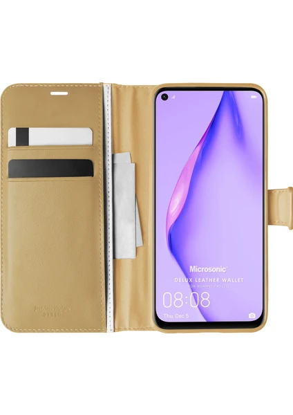 Huawei P40 Lite Kılıf Delux Leather Wallet Gold