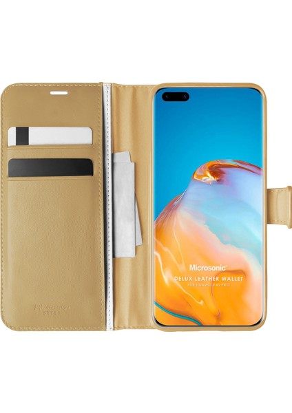 Huawei P40 Pro Kılıf Delux Leather Wallet Gold